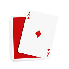 Playing cards and ace of diamonds on white background, top view