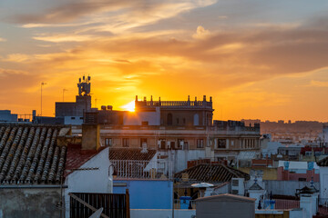 Fototapeta na wymiar A colorful sunset skyline over the Andalusian city of Seville, Spain.