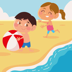 Obraz na płótnie Canvas kids with ball in beach