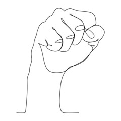 Clenched hands continuous line drawing design. Sign or symbol of hand gestures. One line draw of hand drawn style art doodle isolated on white background for family concept