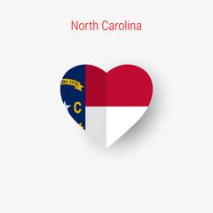 North Carolina US state heart shaped flag. Origami paper cut folded banner. 3D vector illustration isolated on white with soft shadow.