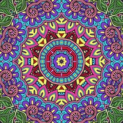 Colorful Mandala Flowers Pattern Boho Symmetrical 925