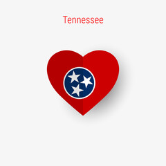 Tennessee US state heart shaped flag. Origami paper cut folded banner. 3D vector illustration isolated on white with soft shadow.