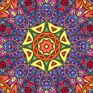 Colorful Mandala Flowers Pattern Boho Symmetrical 919