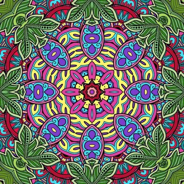 Colorful Mandala Flowers Pattern Boho Symmetrical 910