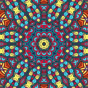 Colorful Mandala Flowers Pattern Boho Symmetrical 593