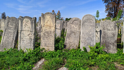old Jewish cemetery. rickety tombstones in an old cemetery