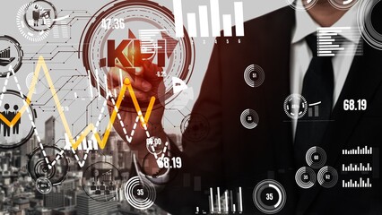 KPI Key Performance Indicator for Business conceptual - Modern graphic interface showing symbols of...