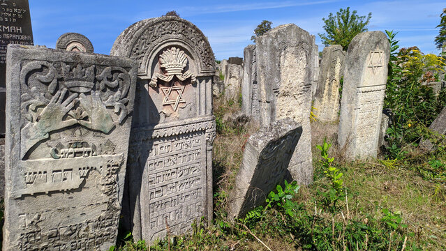 old Jewish cemetery. rickety tombstones in an old cemetery