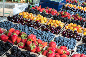 Local Grown Organic Fresh Berries and Cherries at Farmers Market