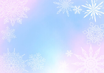 雪結晶　冬のソフトで上品な水彩背景-3