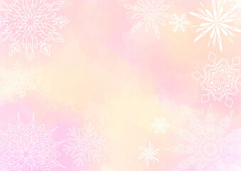 Naklejka na ściany i meble 雪結晶　冬のソフトで上品な水彩背景-3