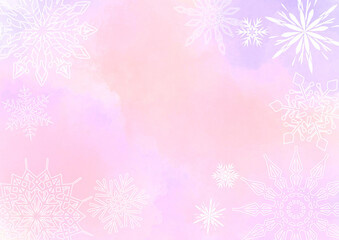 雪結晶　冬のソフトで上品な水彩背景-3