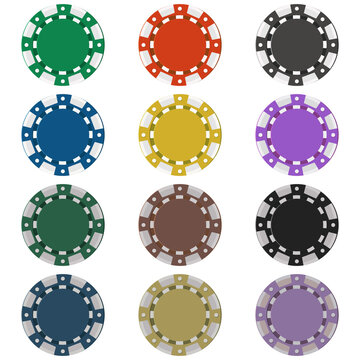 A set of six colored chips, which are also shown in the off version. Vector.