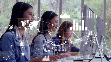 Customer support call center provide data in conceptual vision . Business and communication technology concept .