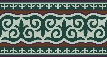 Vector seamless colored Kazakh national ornament, border, frame. EndlessPattern of nomadic peoples of the great steppe, Kyrgyz, Mongol, Buryat, Kalmyk.