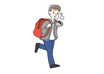 急足のカジュアルでアクティブな男性　コミカルな手書きの人物　ベクター、温かみのある線画