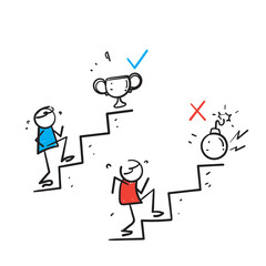 hand drawn doodle people with arrow path choice symbol for right choice in business decision related icon