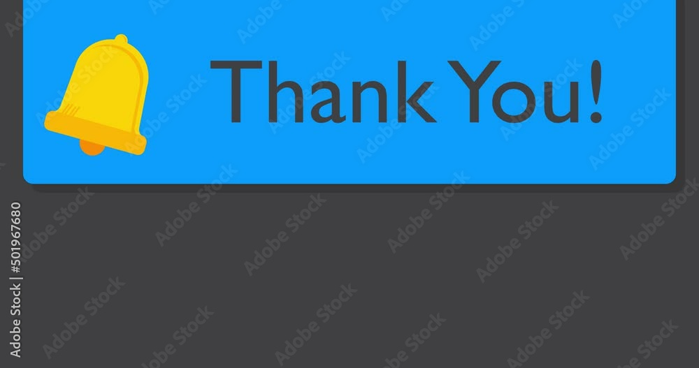 Poster thank you text on notification bubble from portable information device screen. mobile app message, c