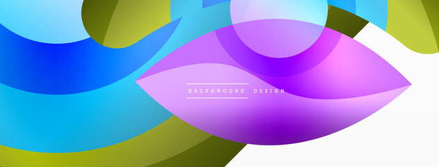 Abstract background with color geometric shapes. Beautiful minimal backdrop with round shapes circles and lines. Geometrical design. Vector illustration