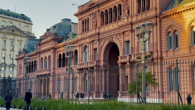 Casa Rosada, the Presidential Palace on Plaza de Mayo, Buenos Aires, Argentina. 4K Resolution.