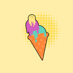 Ice cream, happiness in Summer object on Retro background Vector illustration.
