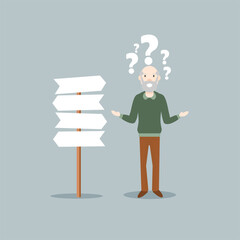 Retired people's problems. Flat design vector illustration