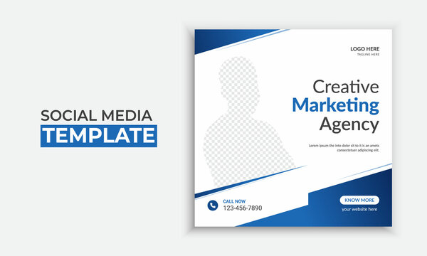 Creative blue social media post and web banner template layout