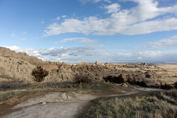 The landscape of Badlands National Park in South Dakota 