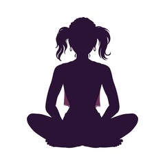 Silhouette of a girl sitting in a lotus position with two ponytails