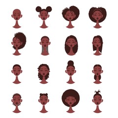 Set of afro hairstyles isolated on white background