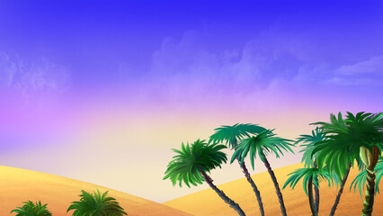 The sky above the dunes and crowns of palm trees © multipedia