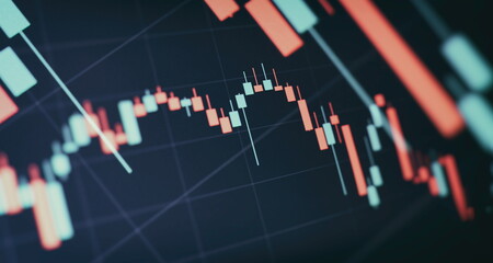 Candle stick graph chart of stock market investment trading. The Forex graph chart on the digital...