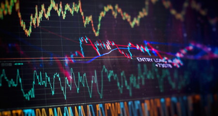 Candle stick graph chart of stock market investment trading. The Forex graph chart on the digital...