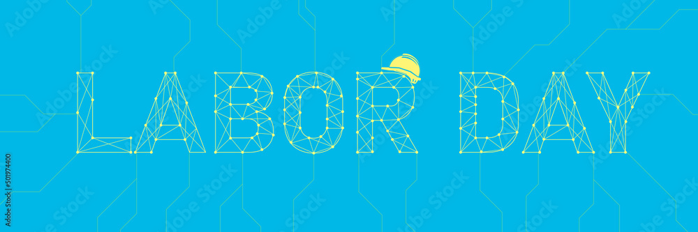Poster labor day. labor day banner. labor day typography logo makes it form lines, triangles and particle s