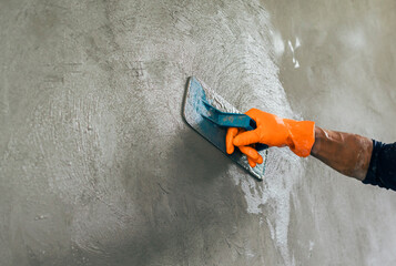 construction of cement plaster for residential buildings - obrazy, fototapety, plakaty
