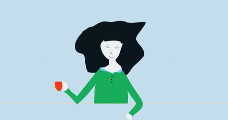 vector illustration woman holding a coffee cup at work