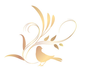 小鳥と植物シルエット金色