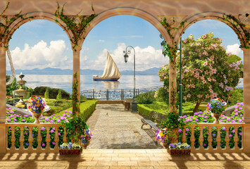 Beautiful sea view. Photo wallpapers for printing, Murals. Wallpaper on the wall. 3d image.