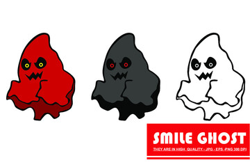 set of red, black, and hite halloween smile ghost
