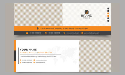 Business electronics email signature with an author photo place modern and creative layout. Email signature template banner design or email footer and personal social media cover template.