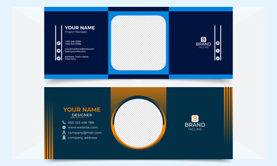 Business electronics email signature with an author photo place modern and creative layout. Email signature template banner design or email footer and personal social media cover template.