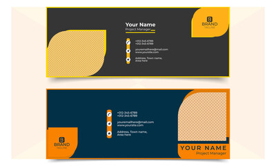 Business electronics email signature with an author photo place modern and creative layout. Email signature template banner design or email footer and personal social media cover template.