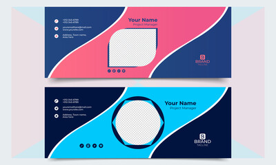 Business electronics email signature with an author photo place modern and creative layout. Email signature template banner design or email footer and personal social media cover template.