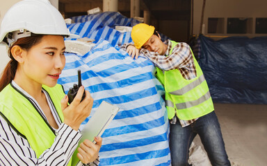 Female foreman report worker conduct to HRD with walkie talkie behavior negatively affects job lazy...
