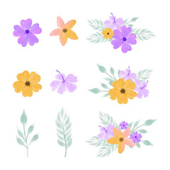 Fototapeta na wymiar Watercolor flower bouquet collection vector illustration