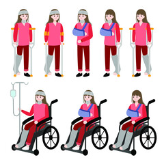 Injured woman cartoon illustration vector flat concept