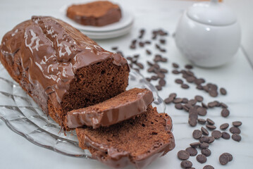 sweet home made chocolate sponge cake on a table