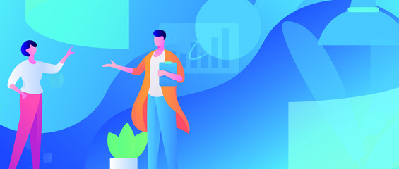 Internet workers collaborating with each other vector concept illustration
