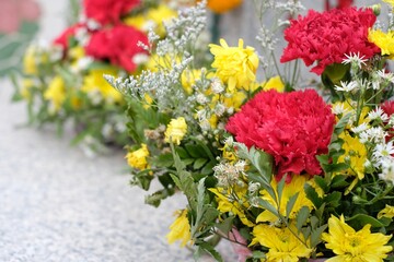 select focus red carnation flower in bouquet